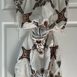 Free People White and Brown Embroidered Mini Dress